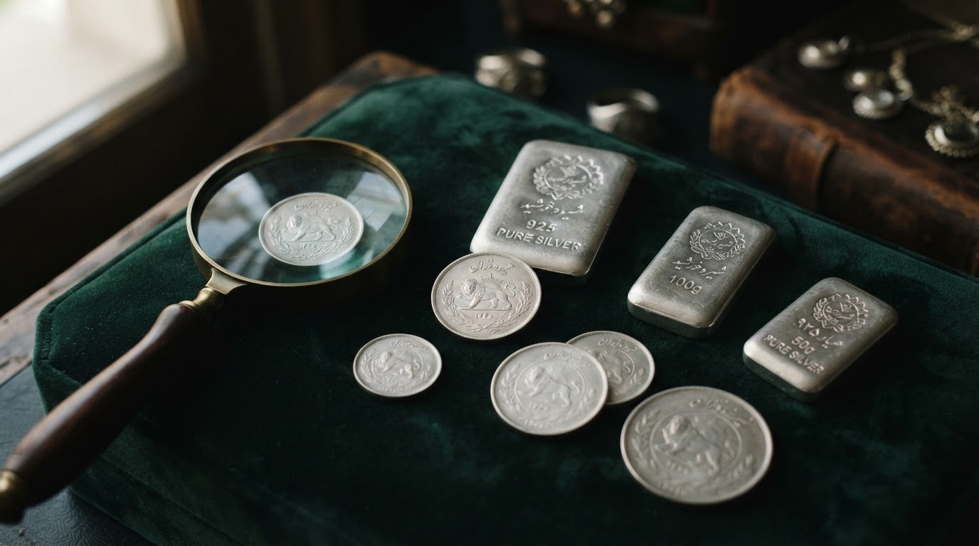 <a href="/blog/bullion-vs-granule-silver" title="شمش نقره یا ساچمه نقره؟">شمش نقره</a> خلوص بالا و سکههای نقره سرمایهگذاری ژوآرن روی مخمل تیرهرنگ <a href="/blog/bullion-vs-granule-silver" title="شمش نقره یا ساچمه نقره؟">شمش نقره</a> خلوص بالا و سکههای نقره سرمایهگذاری ژوآرن روی مخمل تیرهرنگ