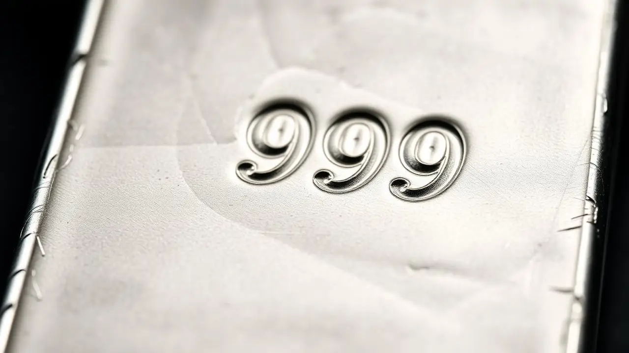 ماکرو شات شمش نقره ۹۹۹ با حک عدد 999 نشانه عیار خالص نقره
